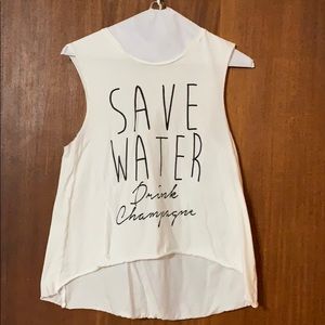 White Cotton Crop Top “Save Water Drink Champagne”